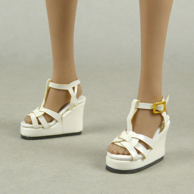 Nouveau Toys 1/6 Scale Female White Strap Wedge Heel Shoes
